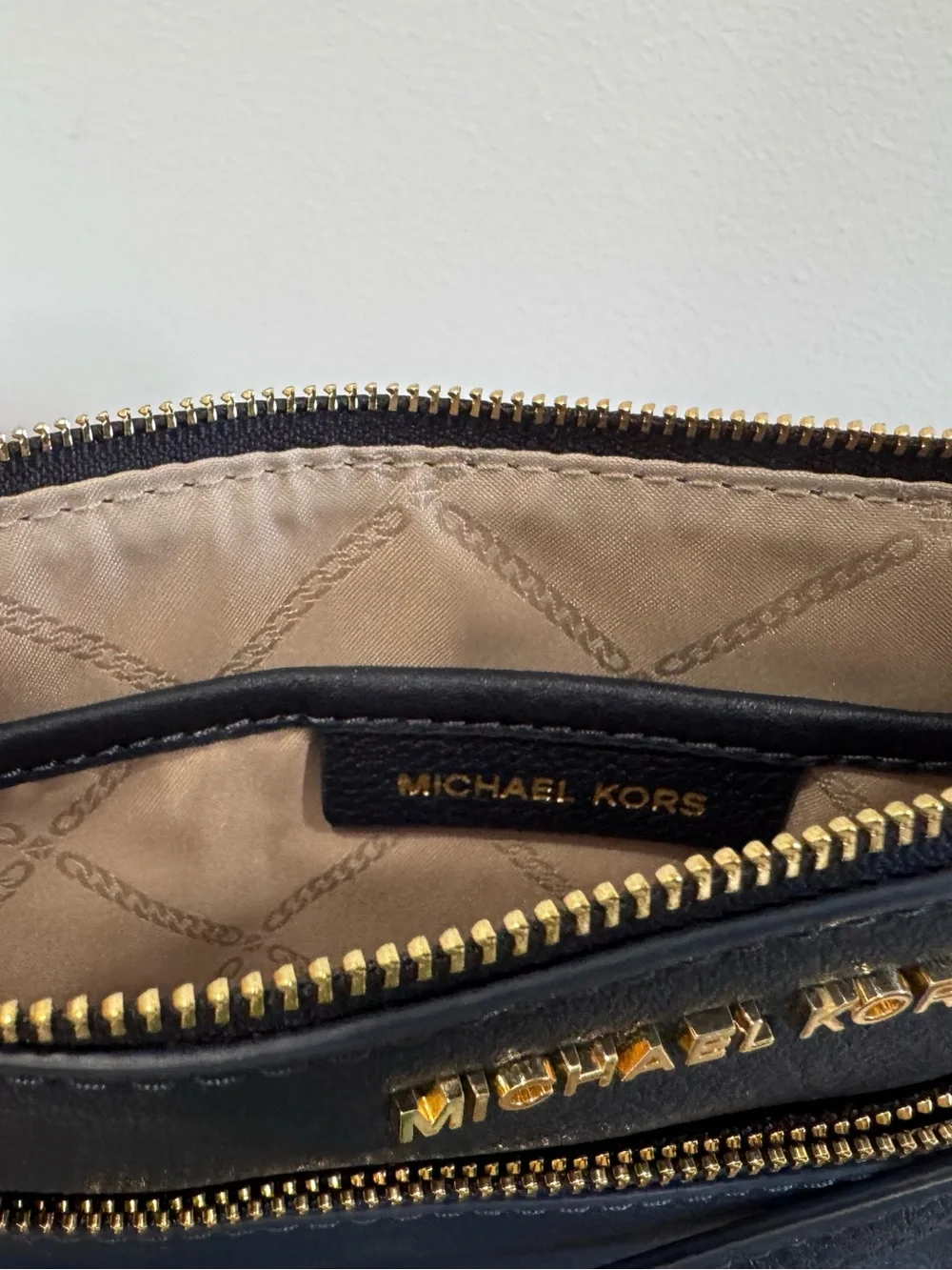 Michael Kors Navy Leather Crossbody with Gold Tone Zip